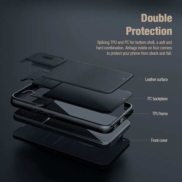 کیف چرمی و پارچه‌ای محافظ لنزدار نیلکین Samsung Galaxy S23 Plus مدل Qin Pro (1)