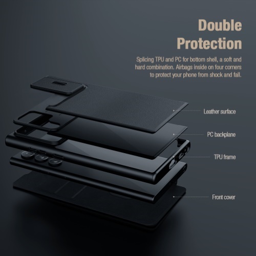 کیف چرمی و پارچه‌ای محافظ لنزدار نیلکین Samsung Galaxy S23 Ultra مدل Qin Pro
