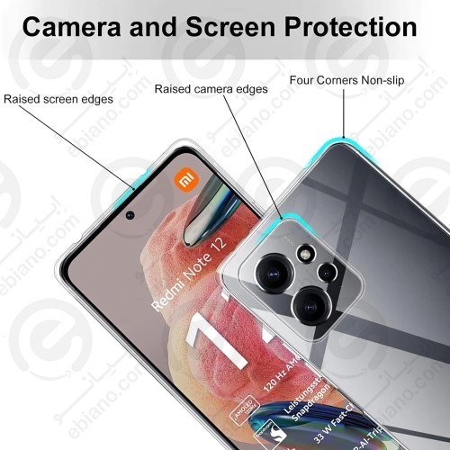 کاور پشت کریستالی دور ژله‌ای محافظ لنزدار Xiaomi Redmi Note 12 4G