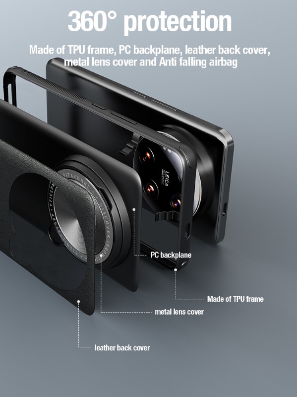 گارد چرمی مگنتی کمرا استند نیلکین Xiaomi 14 Ultra مدل CamShield Prop Leather Magnetic